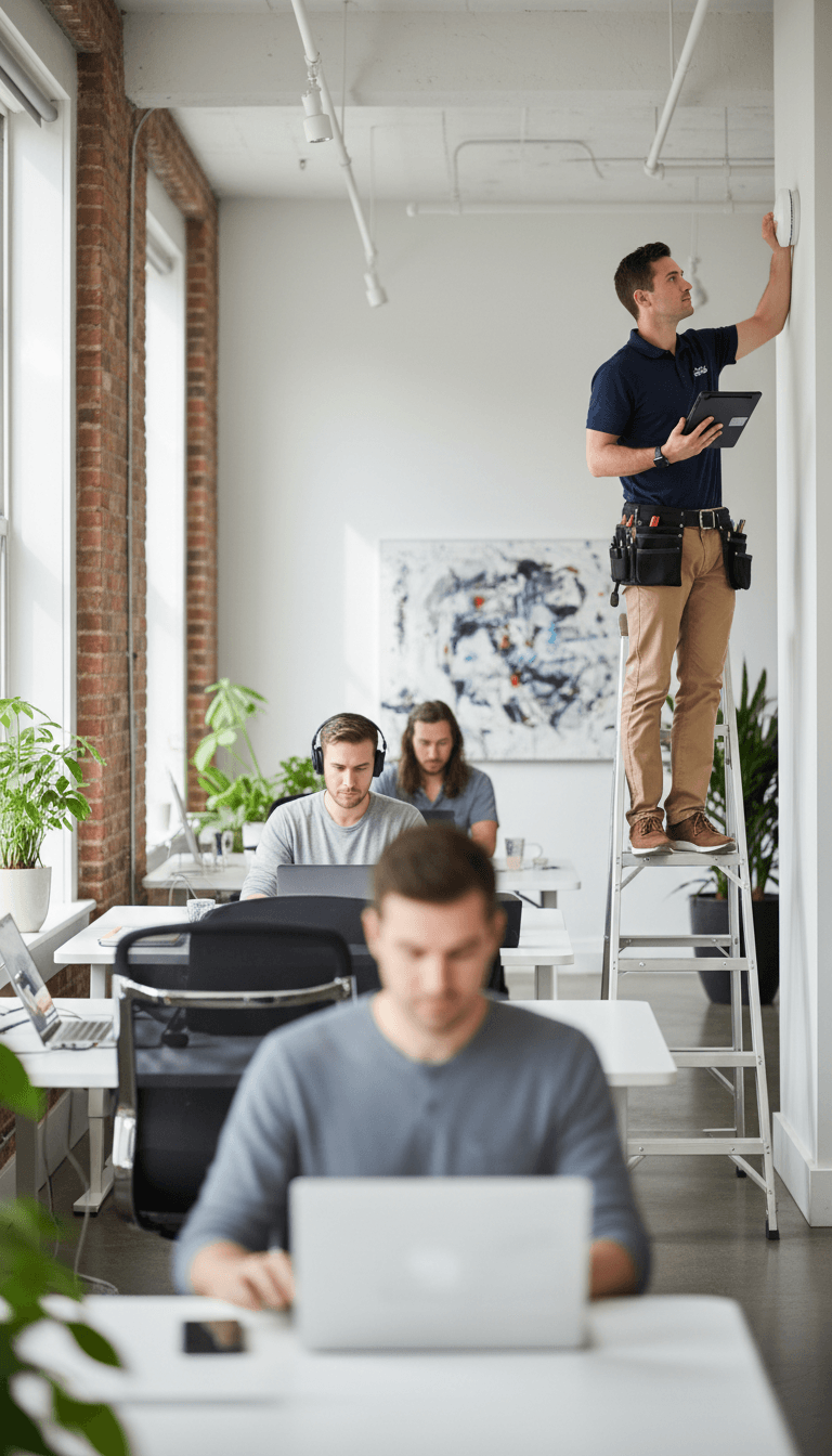 Technician installing managed Wi-Fi in Boston